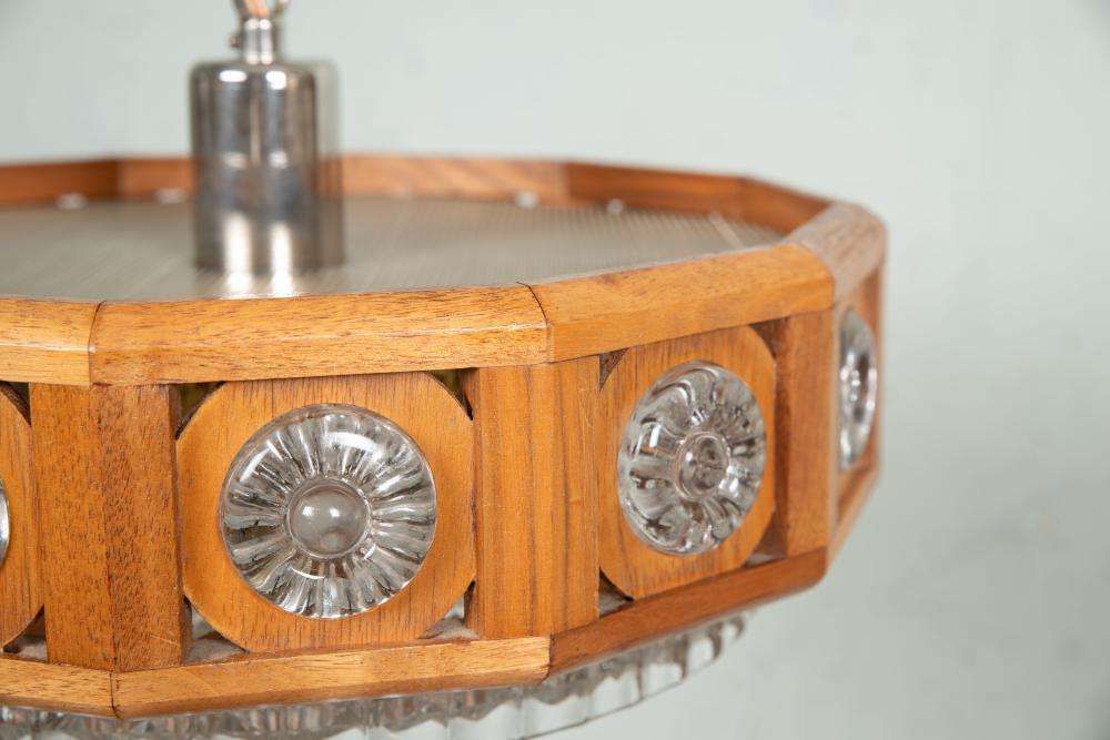 349.0 Vintage Glazen En Houten Hanglamp, Jaren 1960, Boheemse Stijl, Zweden photo