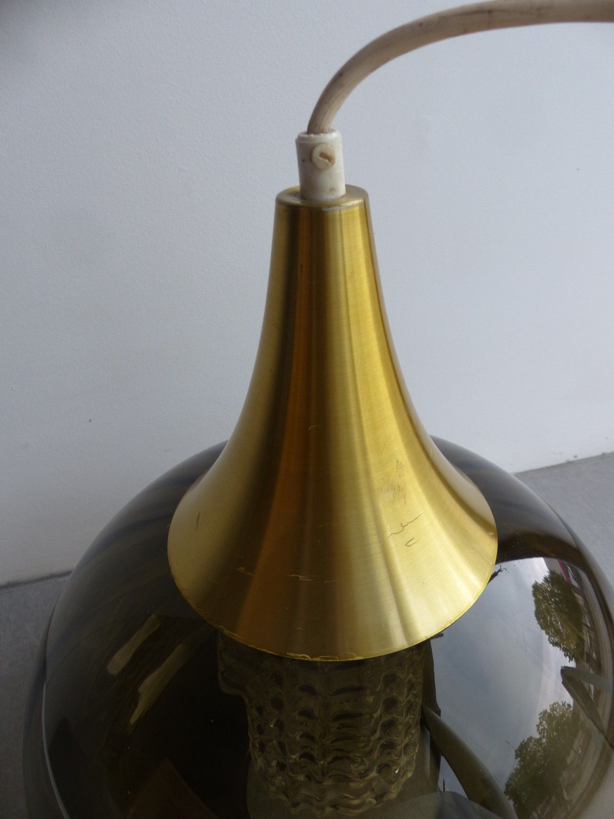 ​Vintage Mid Century Modern Smoked Grey Glass Onion Pendant Light – 1960s/70s photo for sale