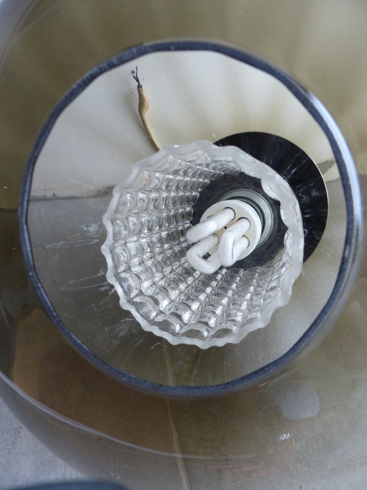 ​Vintage Mid Century Modern Smoked Grey Glass Onion Pendant Light – 1960s/70s photo buy
