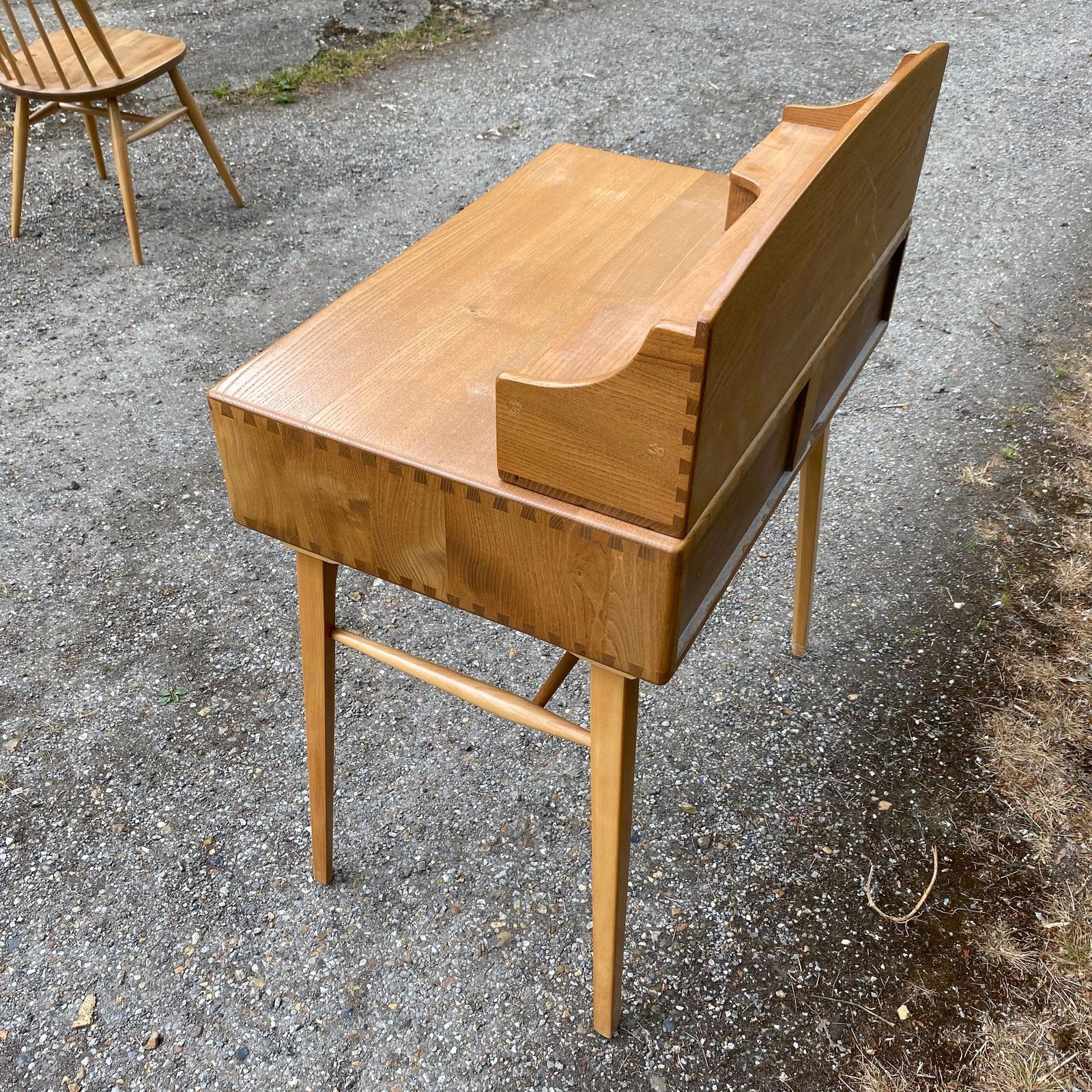 Furniture 1970's G Plan Blonde Teak Desk And Matching Quaker Chair photo