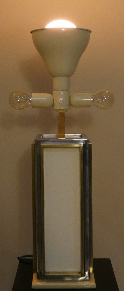 Brass, Steel, And Acrylic Glass Table Lamp, Italy, 1970s photo vinterior