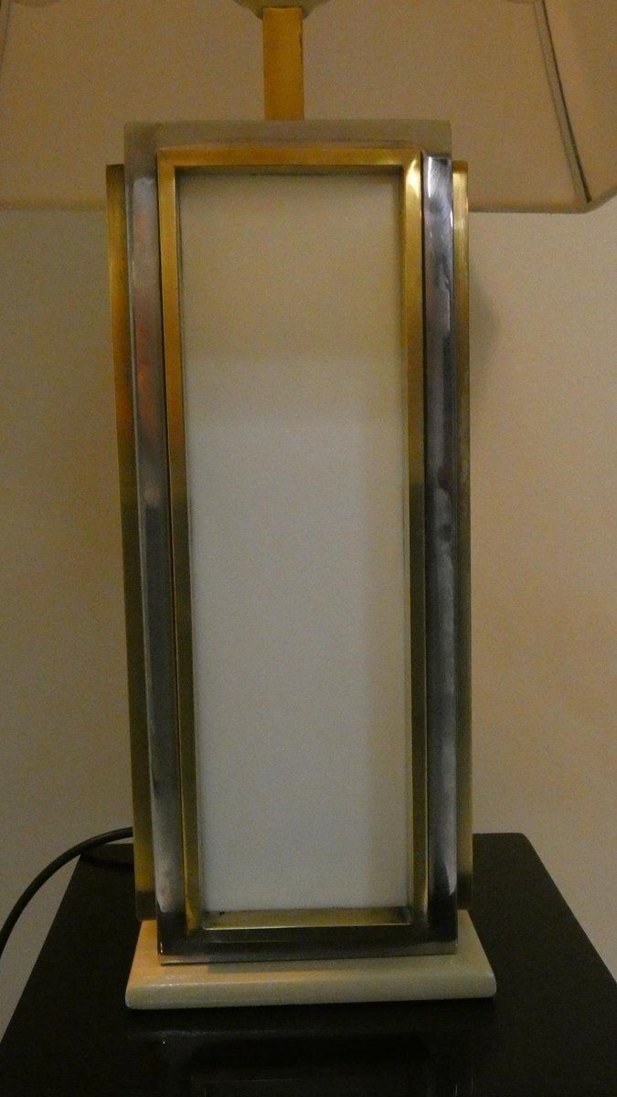 Brass, Steel, And Acrylic Glass Table Lamp, Italy, 1970s photo vintage