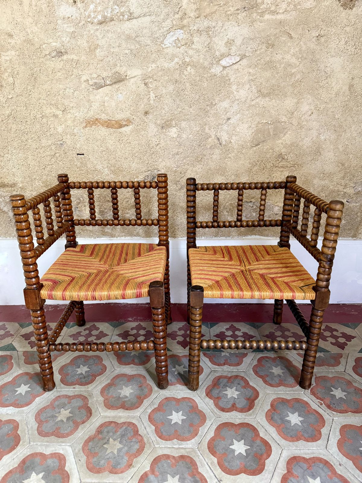 Pair Of Early C20th French Bobbin Corner Chairs photo furniture