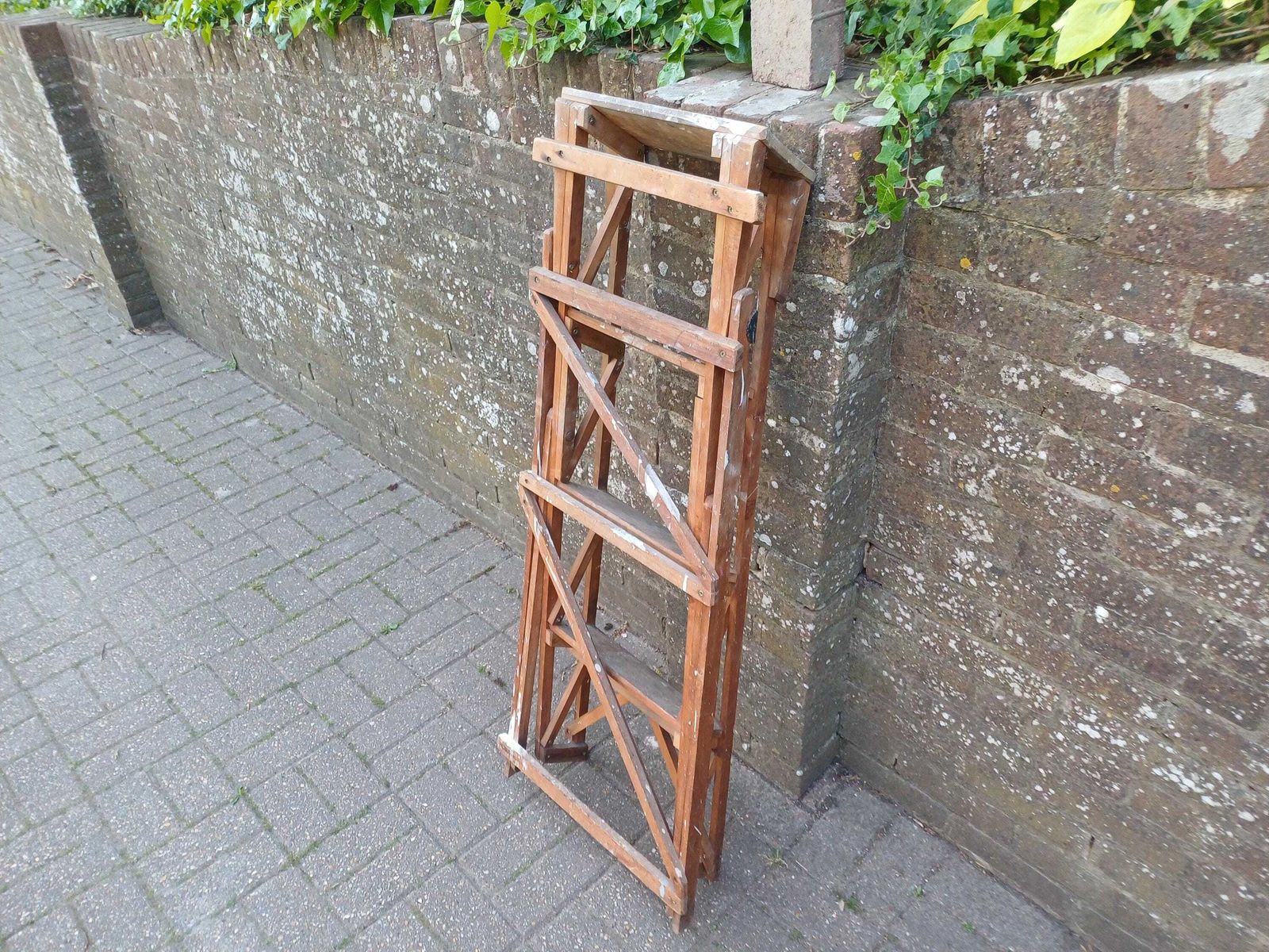 Antique Wooden Step Ladder Early 20th Century Pine Stand Rustic Shelving Display Clothes Rack Shabby Chic Folding Decor photo Home Decor