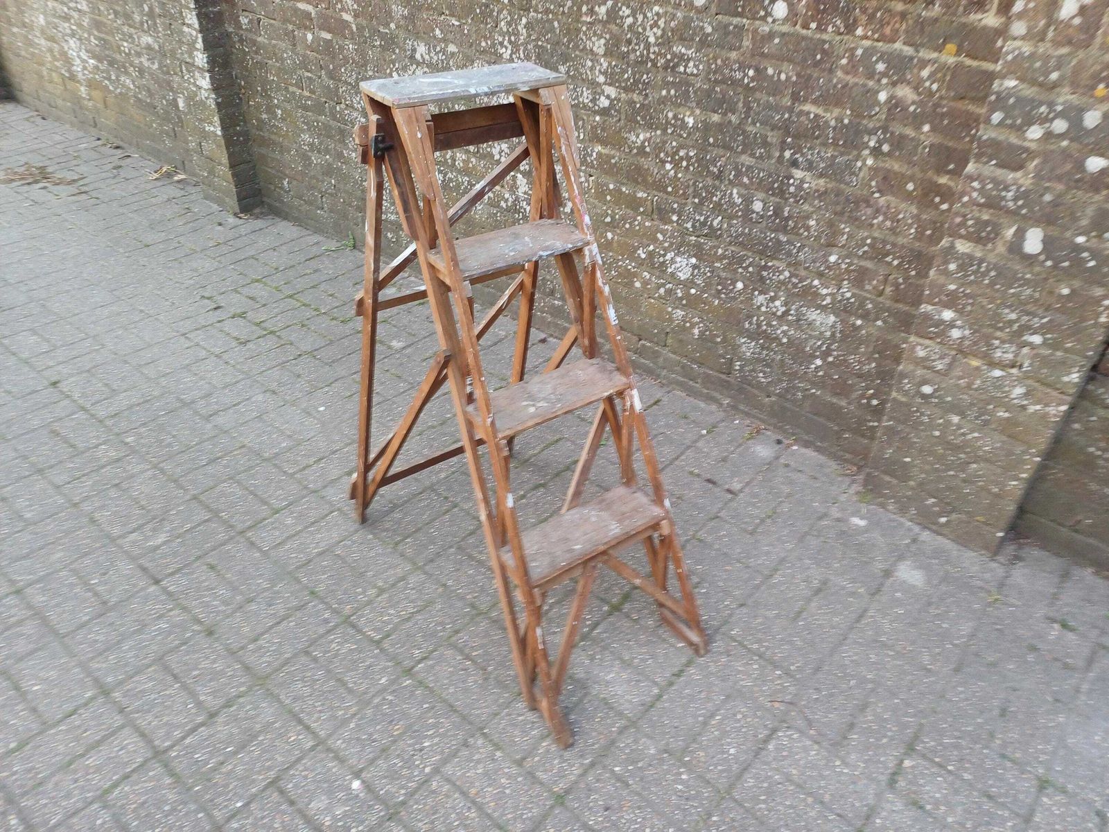Antique Wooden Step Ladder Early 20th Century Pine Stand Rustic Shelving Display Clothes Rack Shabby Chic Folding Decor photo buy