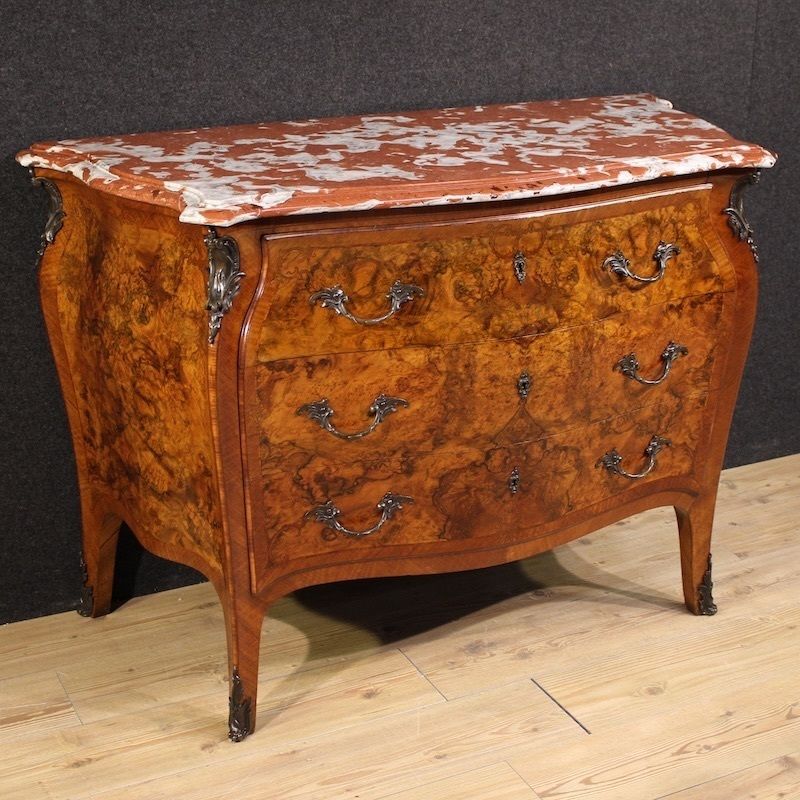 Lombard Inlaid Dresser In Louis XV Style With Marble Top