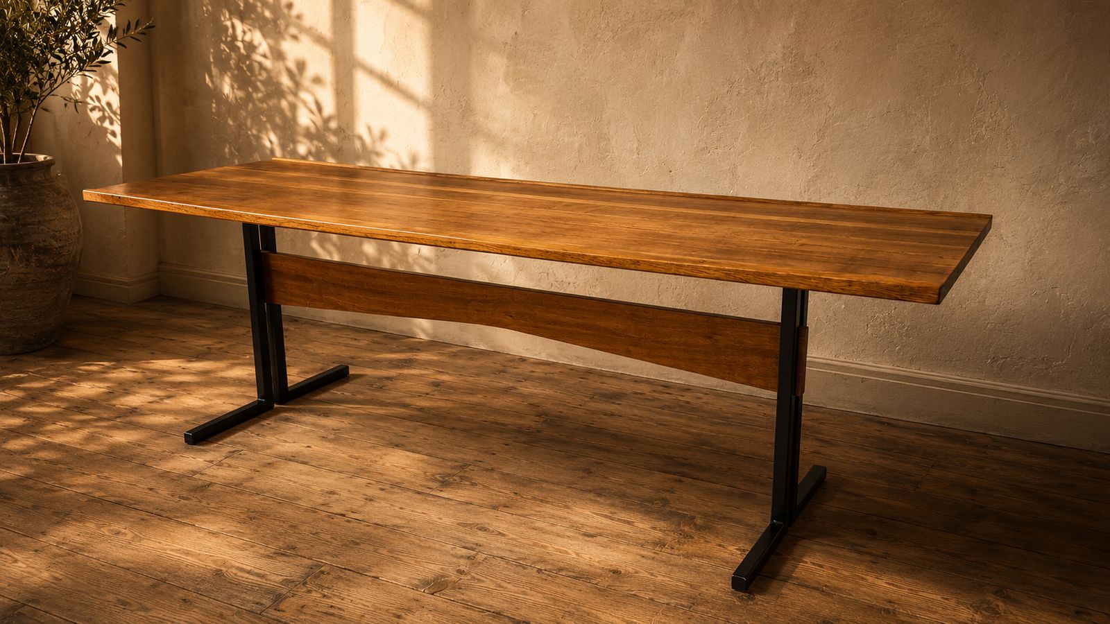 Vintage Rechthoekige Salontafel Met Houten Blad En Zwart Metalen Onderstel, Ca. Jaren 1960. photo furniture