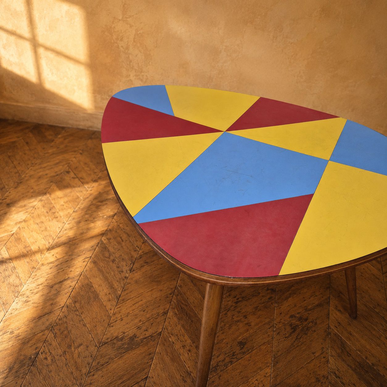 Czechoslovak Brussels Style Oak And Colored Umakart Table, 1950s. photo for sale