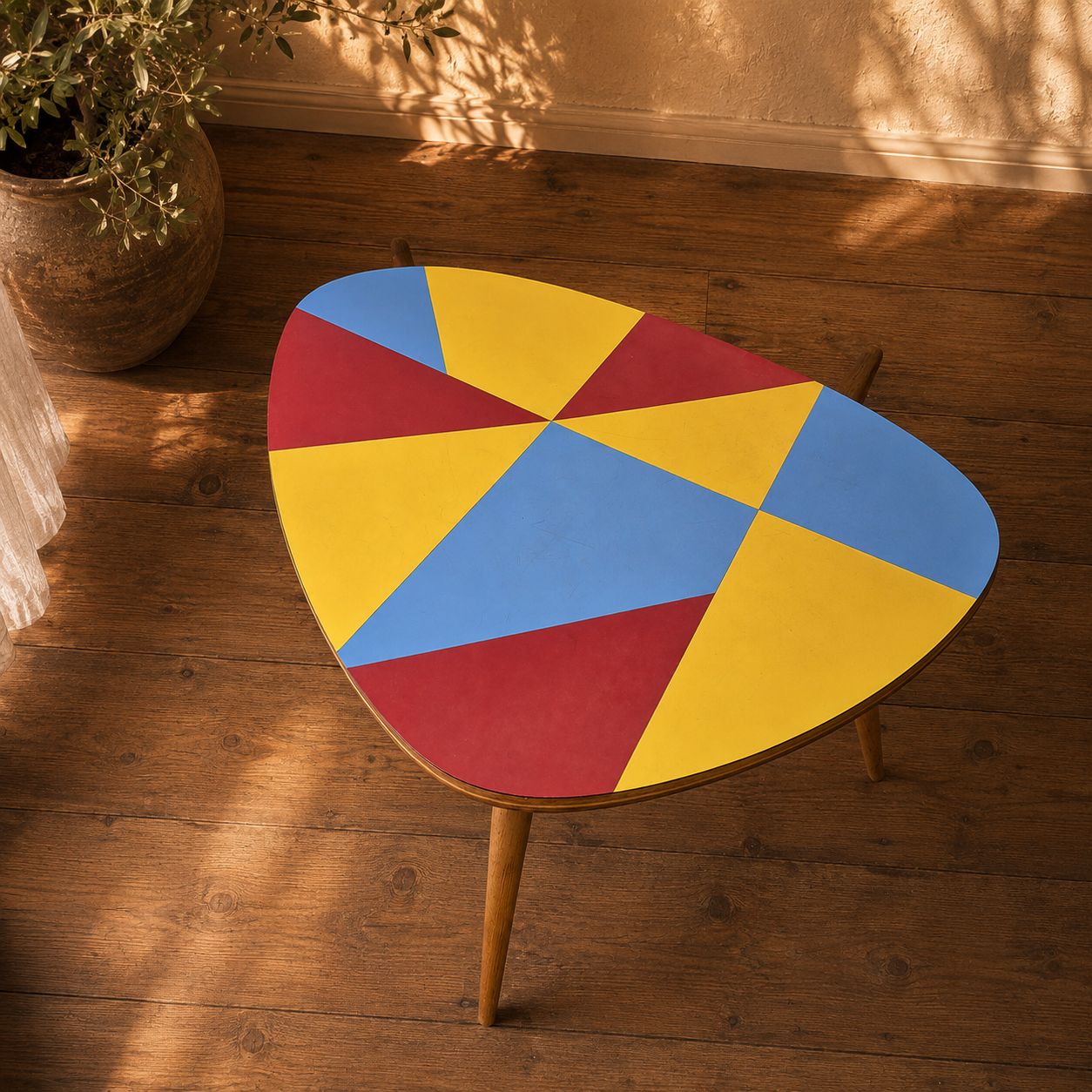 Czechoslovak Brussels Style Oak And Colored Umakart Table, 1950s. photo vinterior
