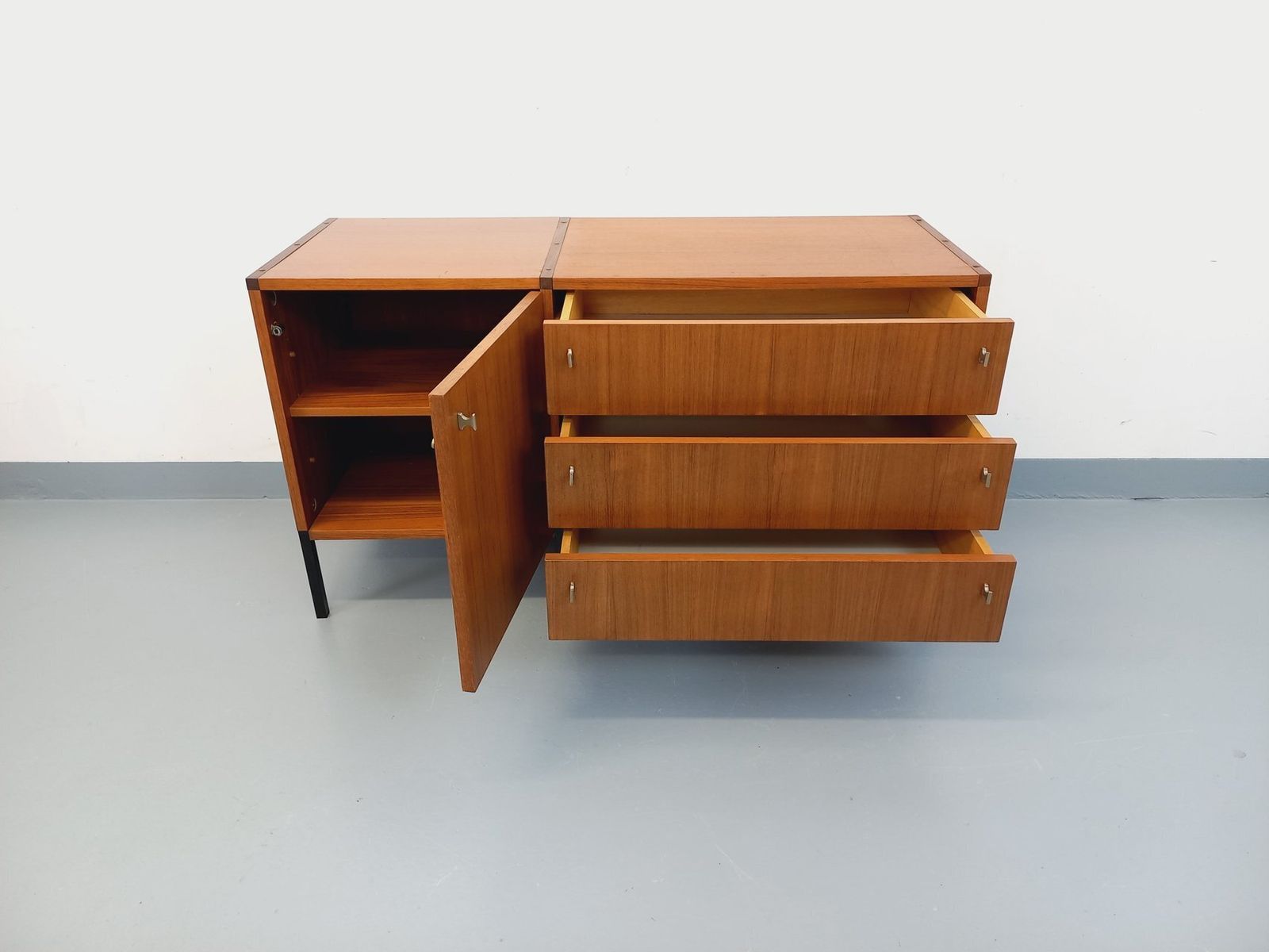 Small Modernist Sideboard By Arp Minvielle In Teak And Black Metal photo furniture