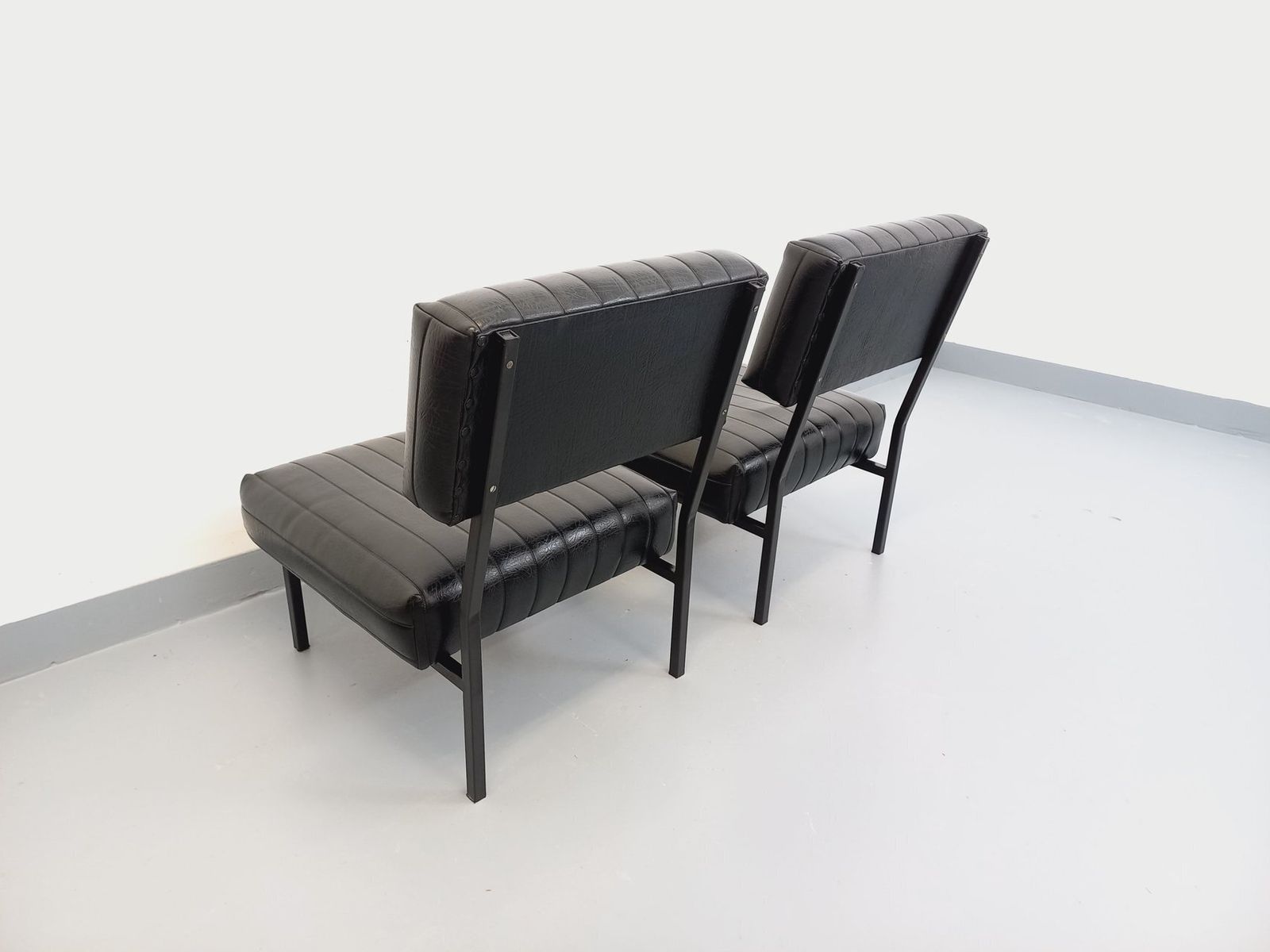 2 Modernist Armchairs In Black Imitation Leather And Metal photo Furniture