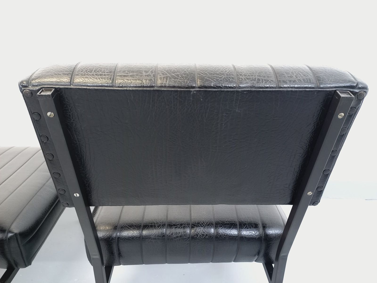 photo vintage 2 Modernist Armchairs In Black Imitation Leather And Metal
