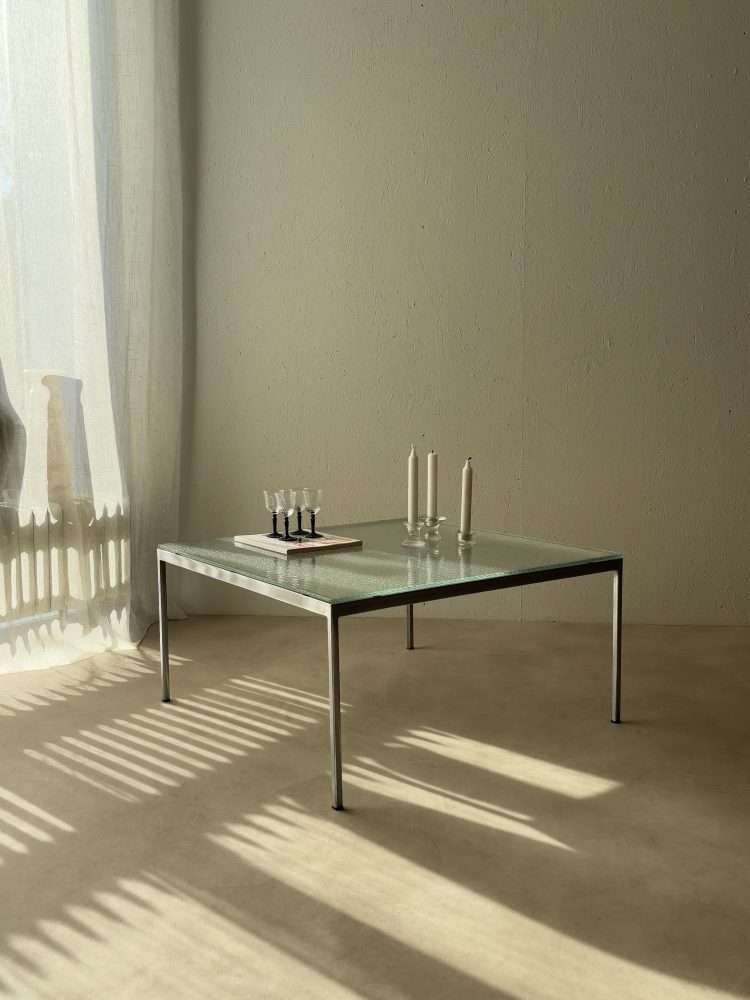 Stainless Steel Coffee Table With Wire Glass, Minimalist 1960s