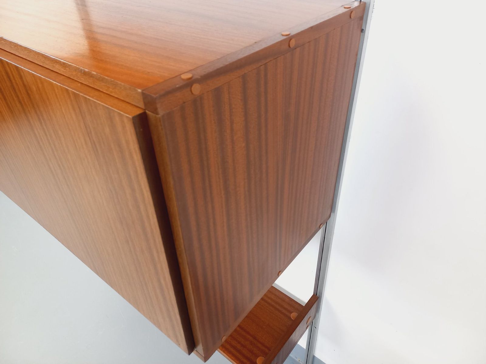 photo vintage Arp Minvielle Wall Mounted Bookcase With Mahogany And Aluminum Secretary Desk