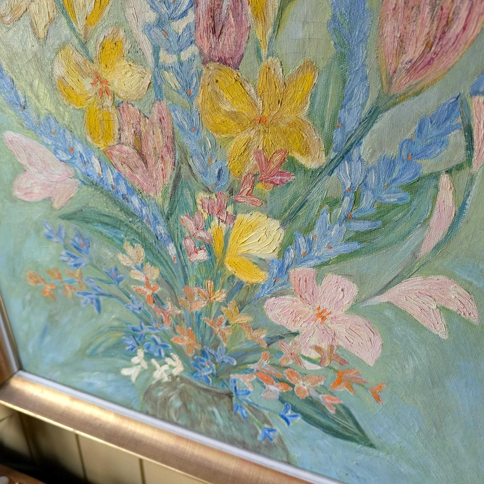 Mid Century Impressionist Floral Oil Painting photo Art