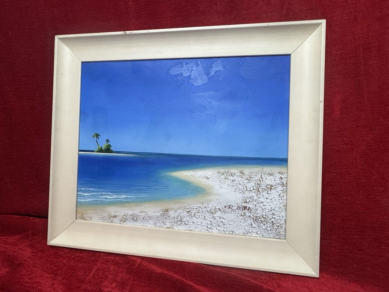 Pair Tropical Paradise Island Beach Scene Oil Paintings Manner Of Henderson Cisz photo Art