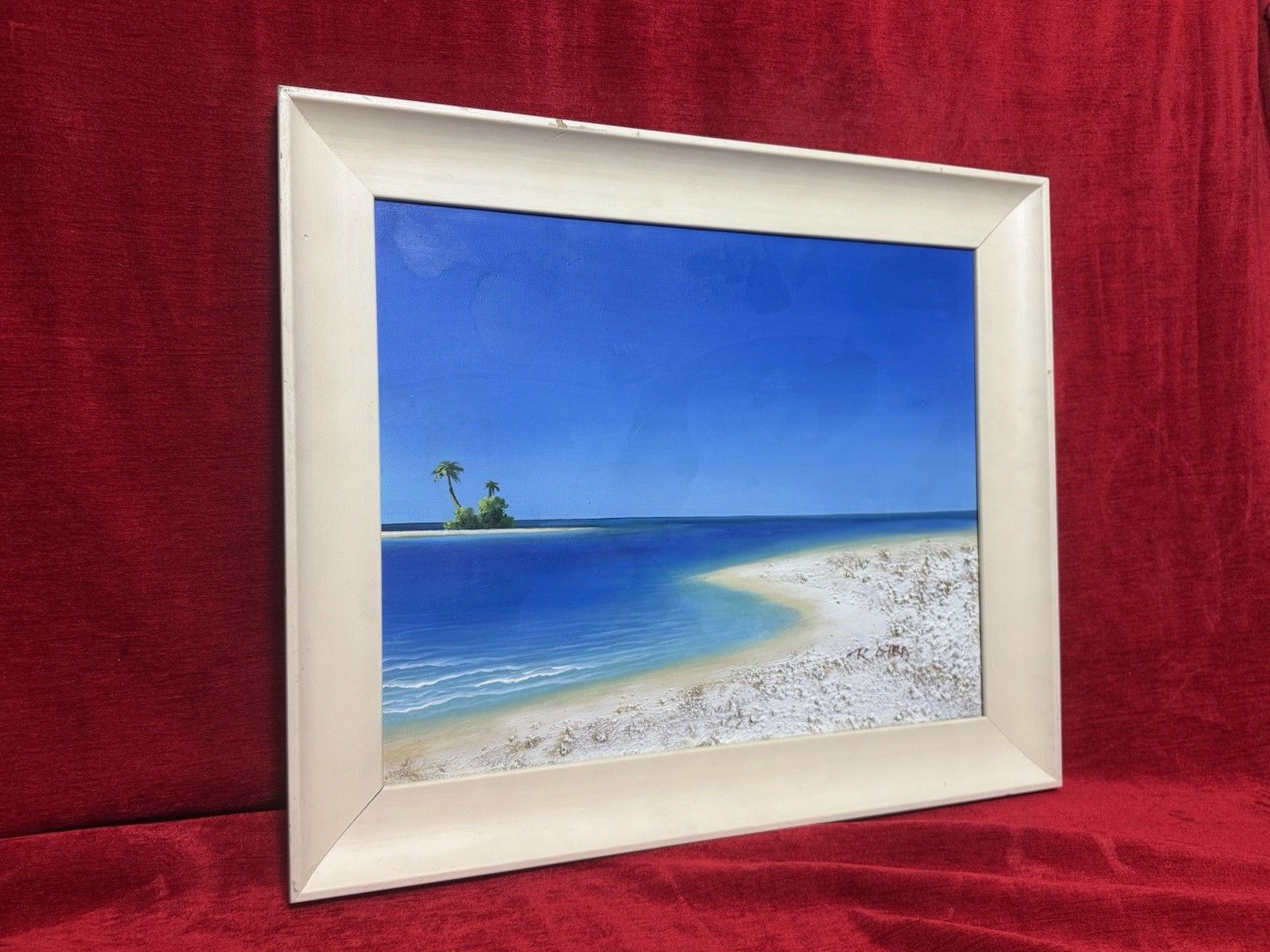 Pair Tropical Paradise Island Beach Scene Oil Paintings Manner Of Henderson Cisz photo 795.0