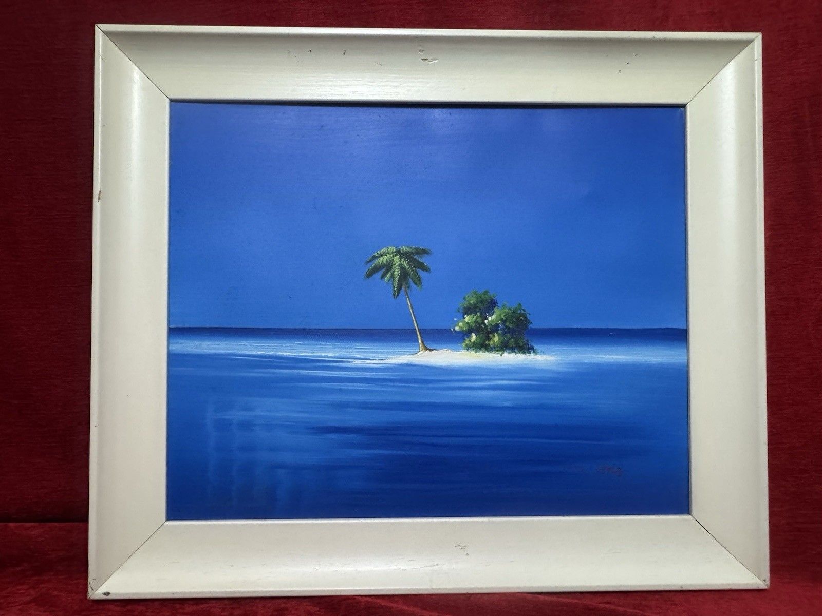 photo vinterior Pair Tropical Paradise Island Beach Scene Oil Paintings Manner Of Henderson Cisz