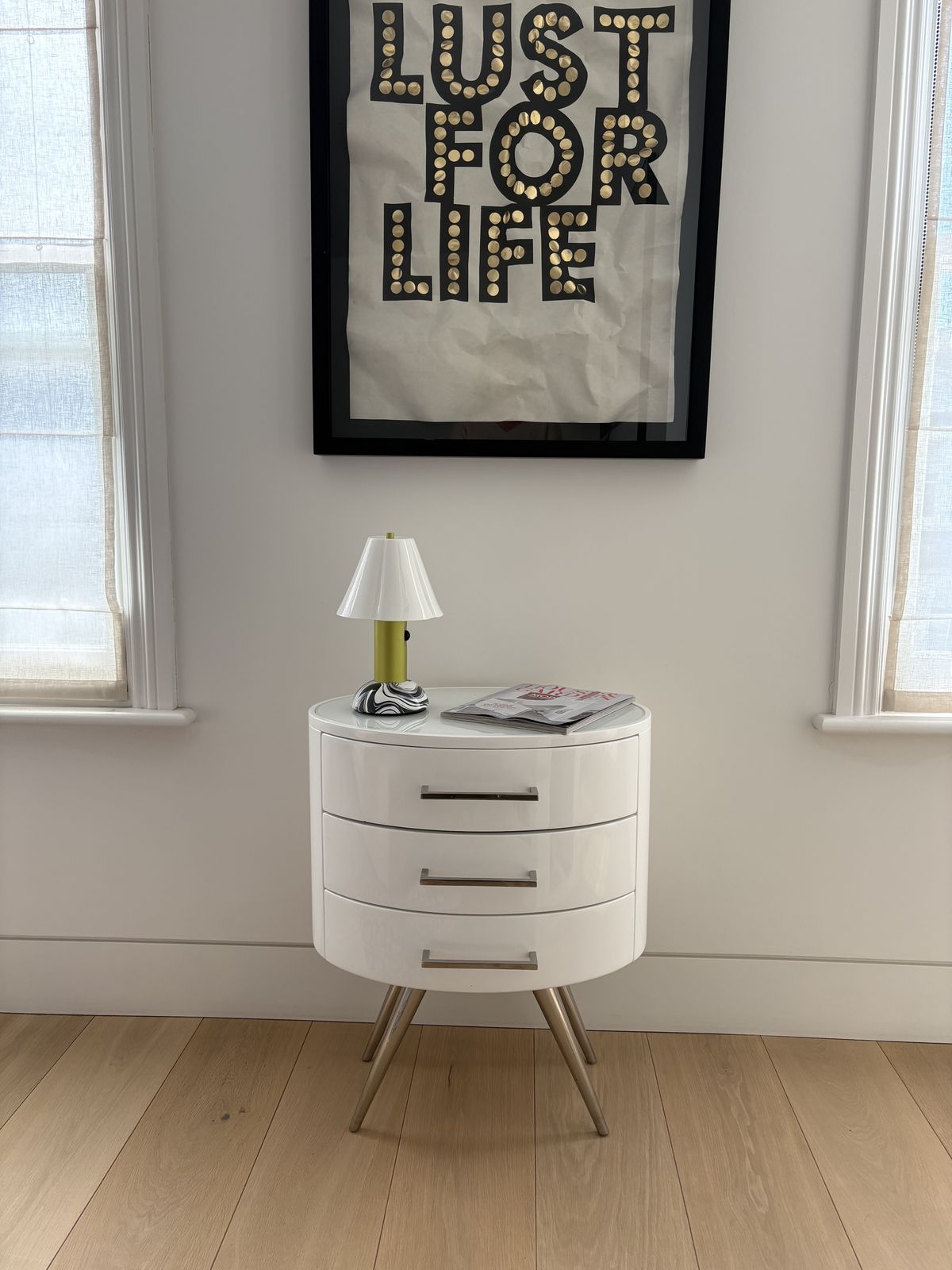 Pair Of Kelly Hoppen Diaz Nightstands / Bedside Tables – High Gloss White