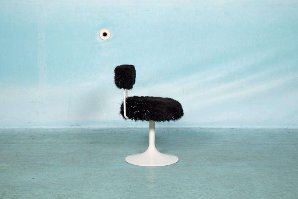 Space Age Design Stoel Jaren Zestig, Pluche Kruk Trompetvoet photo Meubels
