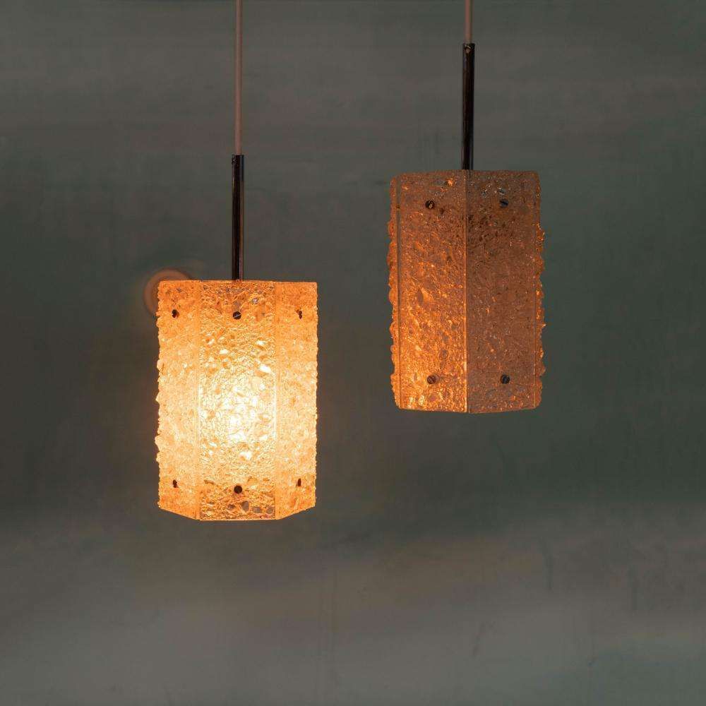 Zeshoekige Vintage Glazen En Chromen Hanglamp, Jaren 1960