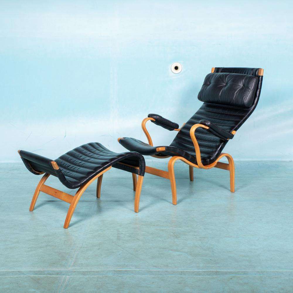 Design Lounge Fauteuil & Ottoman 70s Bruno Mathsson Pernilla photo for sale