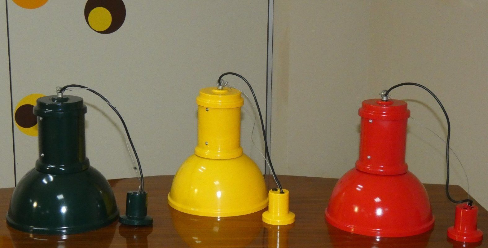 Vintage Painted Metal Pendant Lights From Fontana Arte, 1970s, Set Of 3 photo furniture