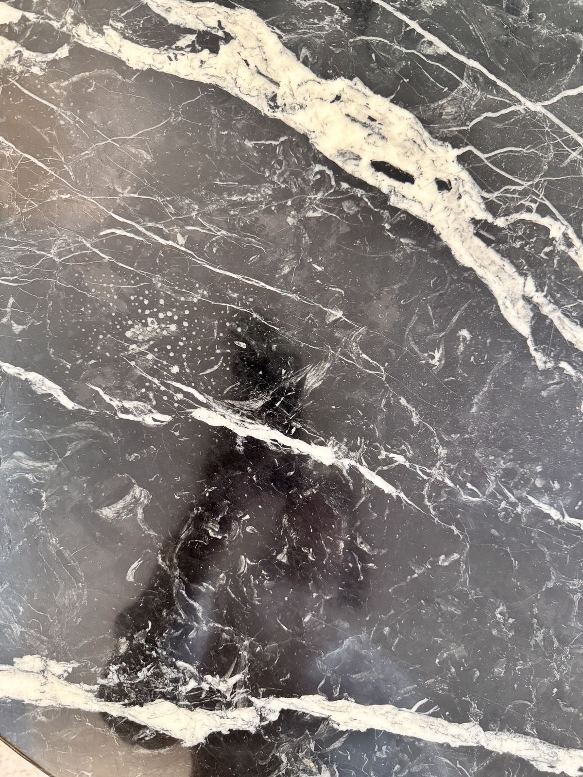 Black & White Orobico Italian Marble Dining Table With Marble Pedestal Base photo for sale