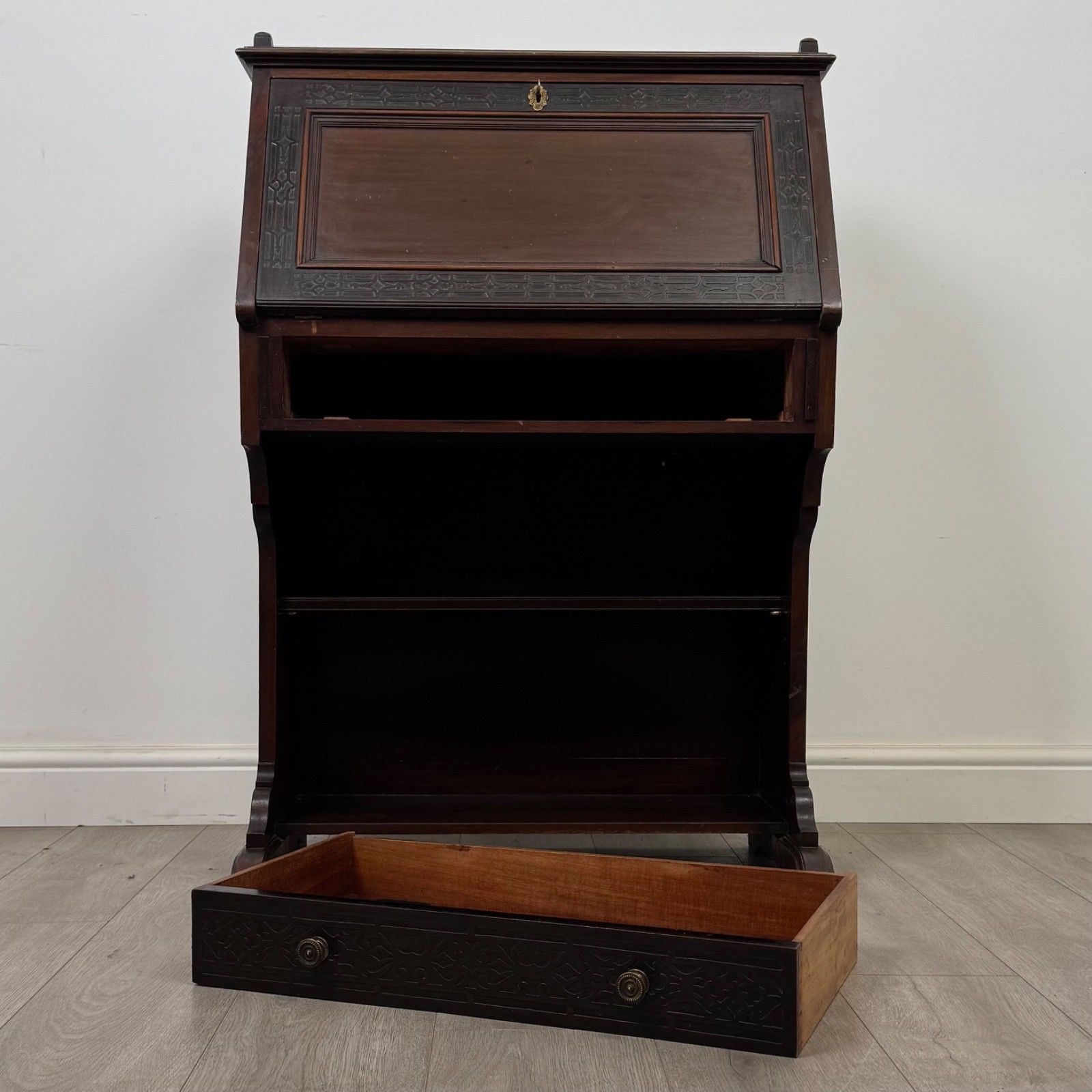 495.0 Antique 20th Century Chippendale Style Bureau In Mahogany ( Af 5617 ) photo