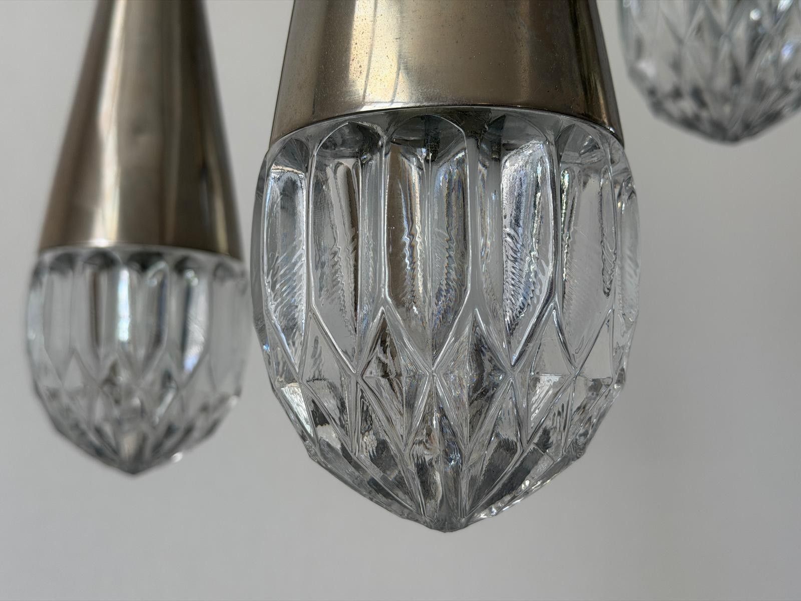 Crystal Glass And Chrome 3 Shade Cascade Pendant Lamp, 1960s, Germany photo 820.0
