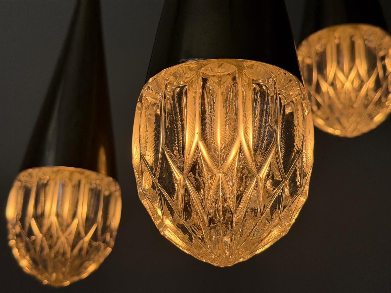 Crystal Glass And Chrome 3 Shade Cascade Pendant Lamp, 1960s, Germany photo vintage