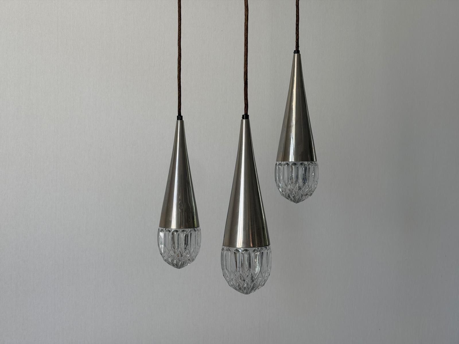 photo buy Crystal Glass And Chrome 3 Shade Cascade Pendant Lamp, 1960s, Germany