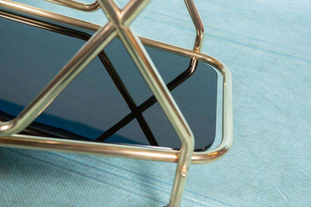 photo vintage Vintage Brass 60s Serving Trolley, Midcentury Brass Bar Cart