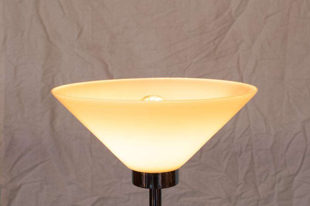 Lighting Vintage Floor Lamp Frosted Glass And Chrome, Minimalist Uplight photo