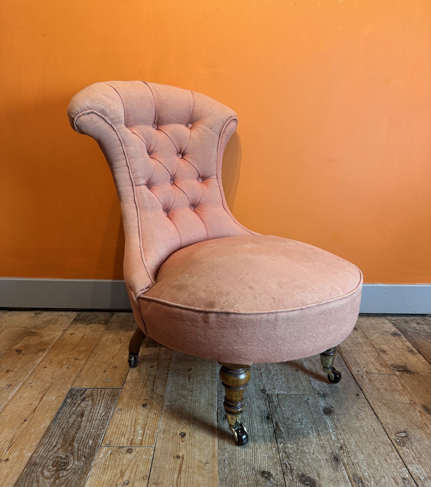 Antique Button Back Occasional Chair For Recovering