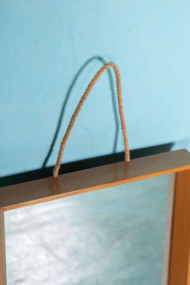 Japandi Houten Spiegel Scandinavisch Jaren 70, Minimalistische Spiegel photo Woonaccessoires