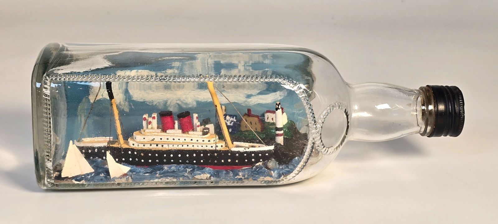 1930s Steamship In A Bottle Diorama, English Folk Art photo vintage