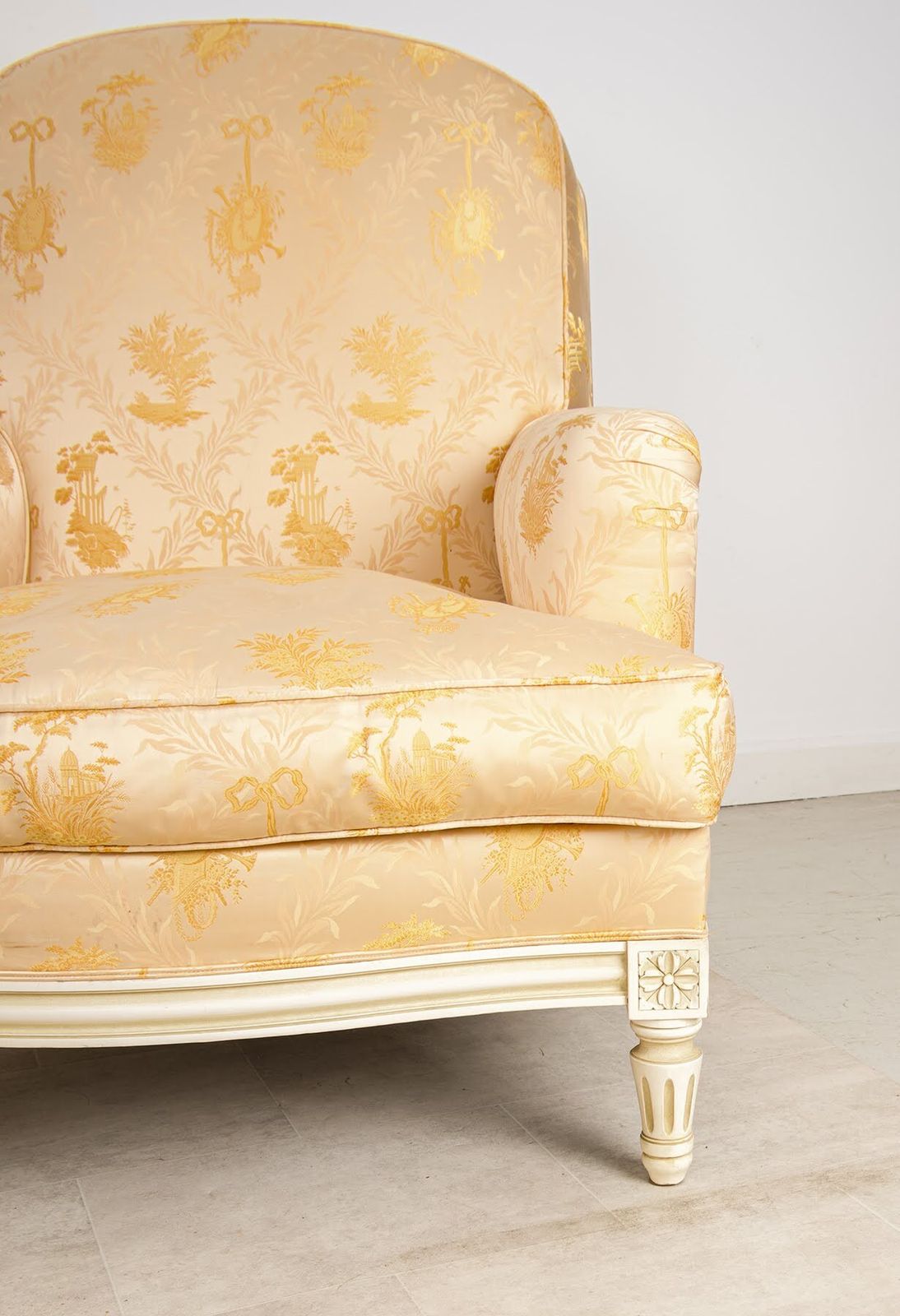 Pair French Louis XVI Style Bergère Armchairs & Ottoman photo vinterior