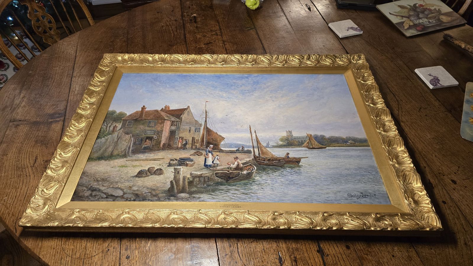 Oil Painting On Canvas Of A View Of Christchurch By Stanley Leader Circa 1900 photo for sale