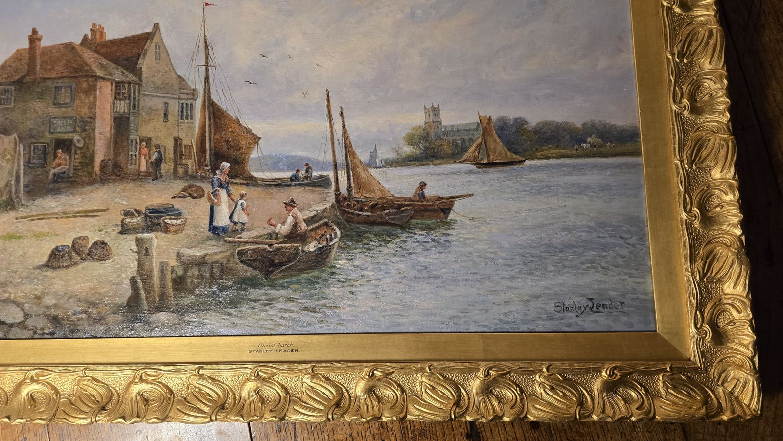 Oil Painting On Canvas Of A View Of Christchurch By Stanley Leader Circa 1900 photo vinterior