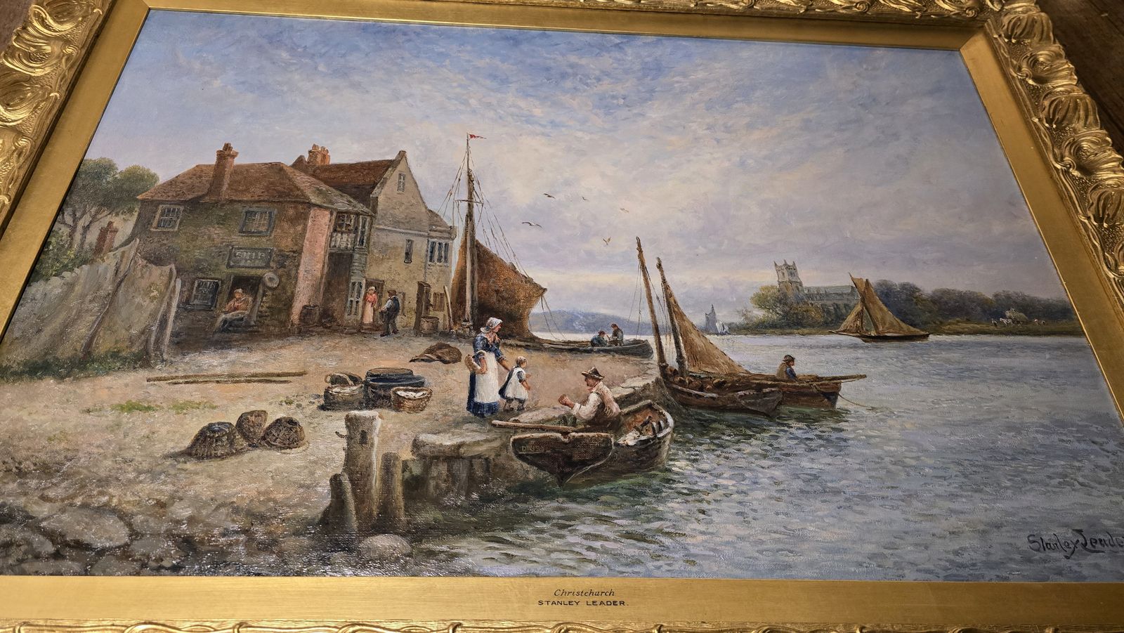 photo vintage Oil Painting On Canvas Of A View Of Christchurch By Stanley Leader Circa 1900
