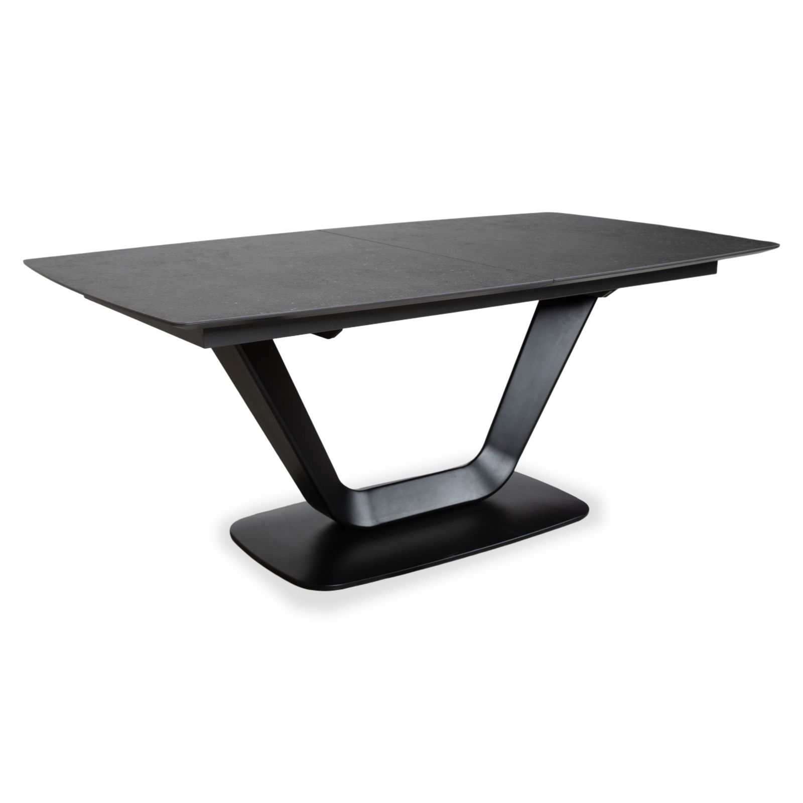 Table à manger extensible BoConcept Alicante en noir, plateau supplémentaire en grès gris foncé T076, fonction manuelle, 183 x 100
