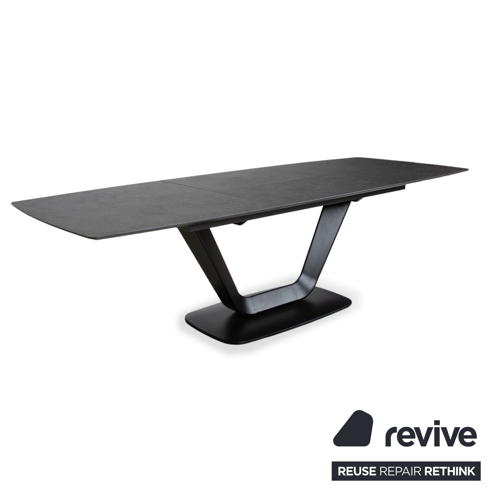 Table à manger extensible BoConcept Alicante en noir, plateau supplémentaire en grès gris foncé T076, fonction manuelle, 183 x 100 photo Mobilier