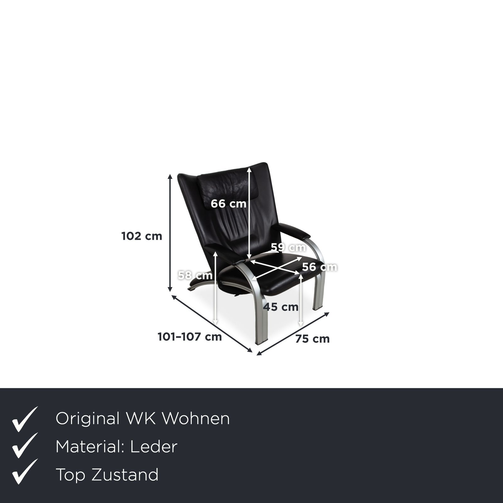Fauteuil Wk Wohnen Spot 698 en cuir noir, fonction manuelle photo furniture