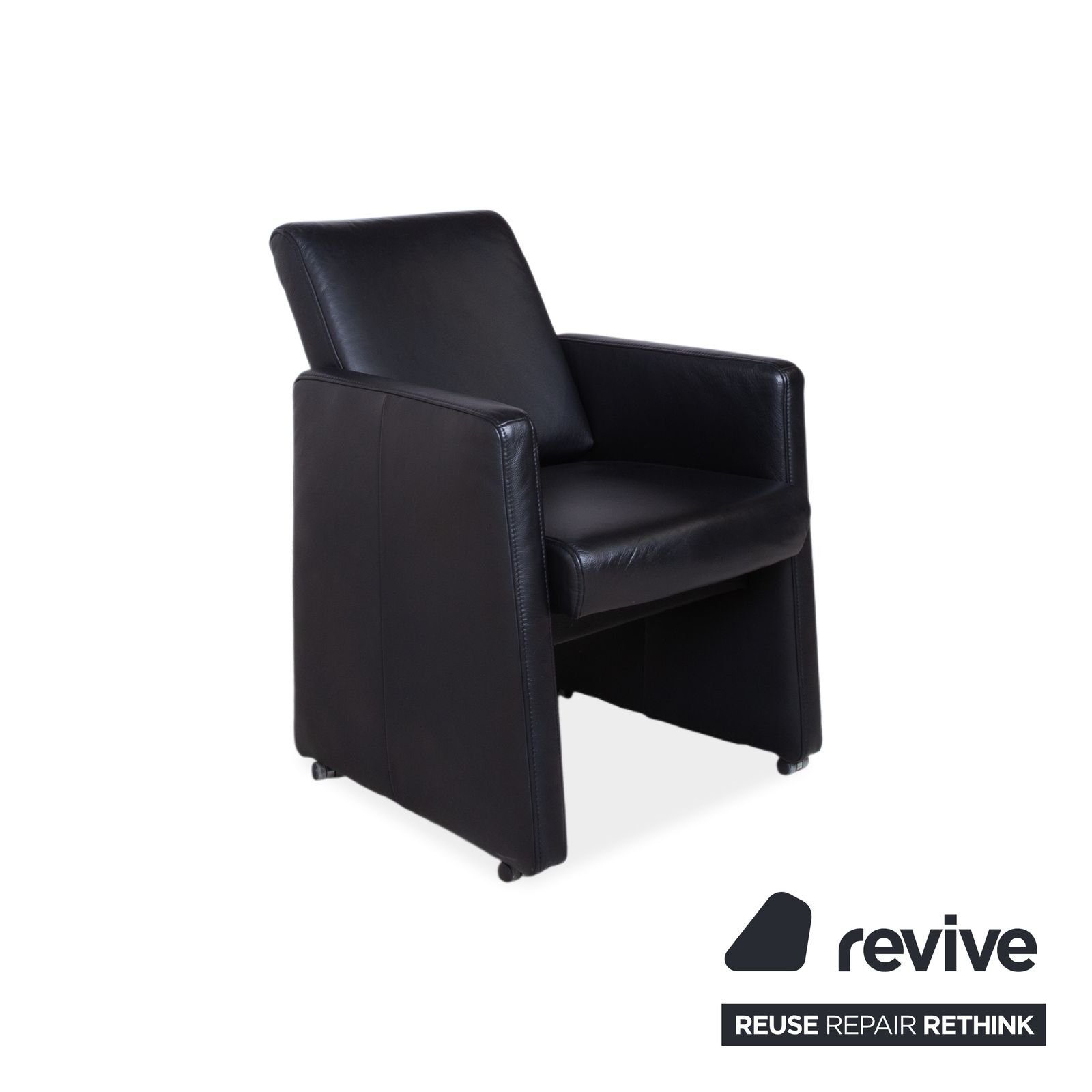 Fauteuil Himolla en cuir noir, avec roulettes photo Mobilier