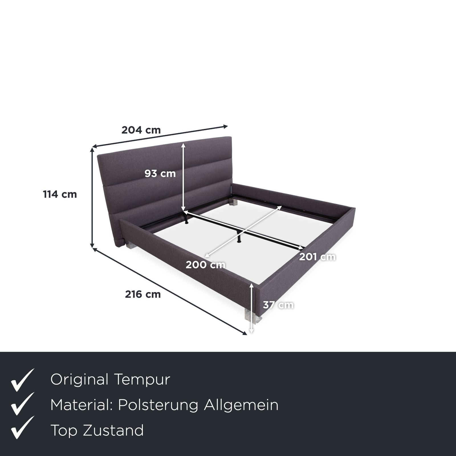 Lit rembourré Tempur noir gris chambre photo furniture