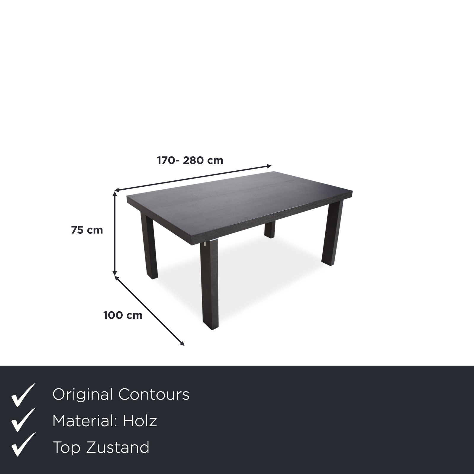 Table à manger Contours en bois, noire, extensible, chêne, 170 x 100 cm photo furniture