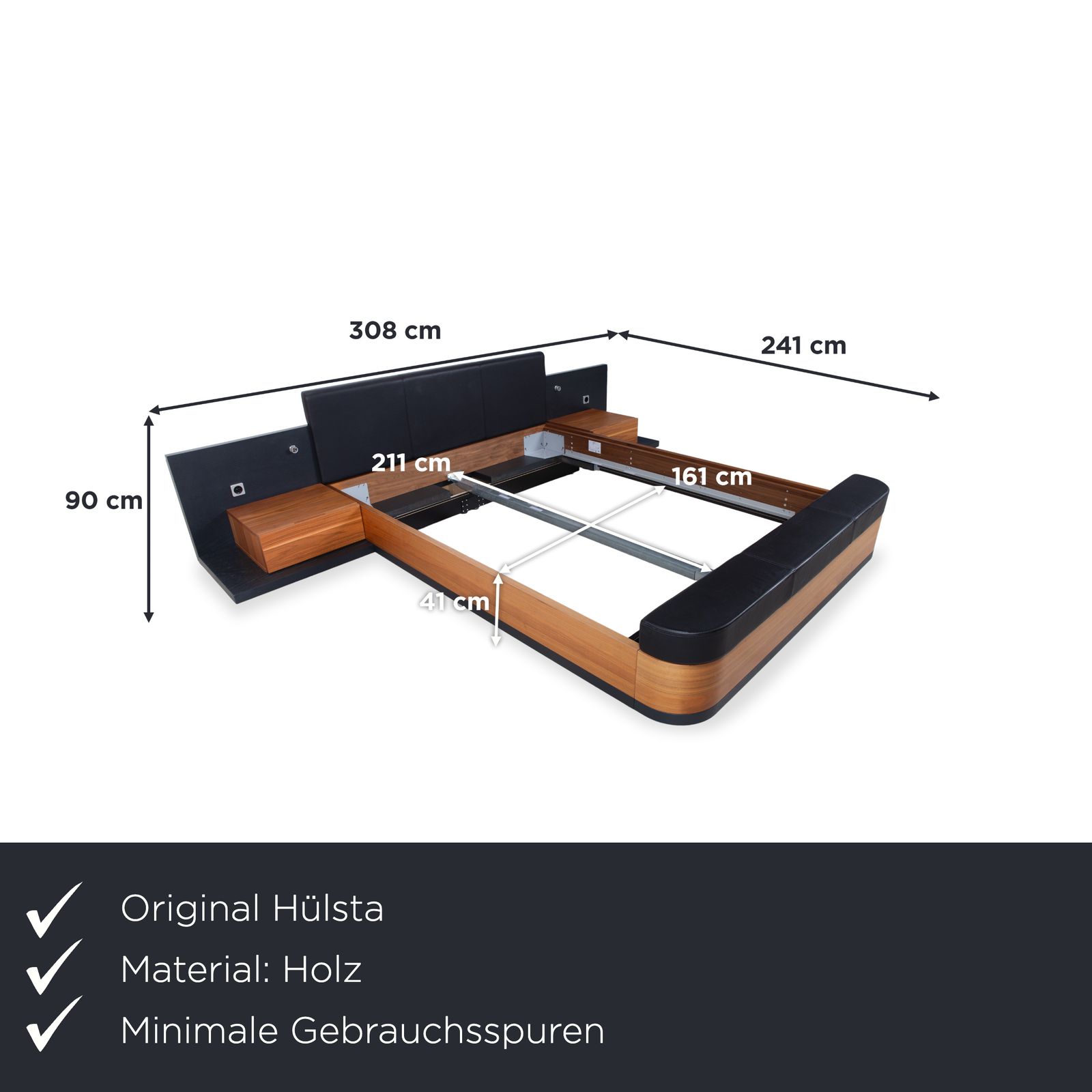 Lit Hülsta Mioletto en bois brun, cuir noir photo furniture