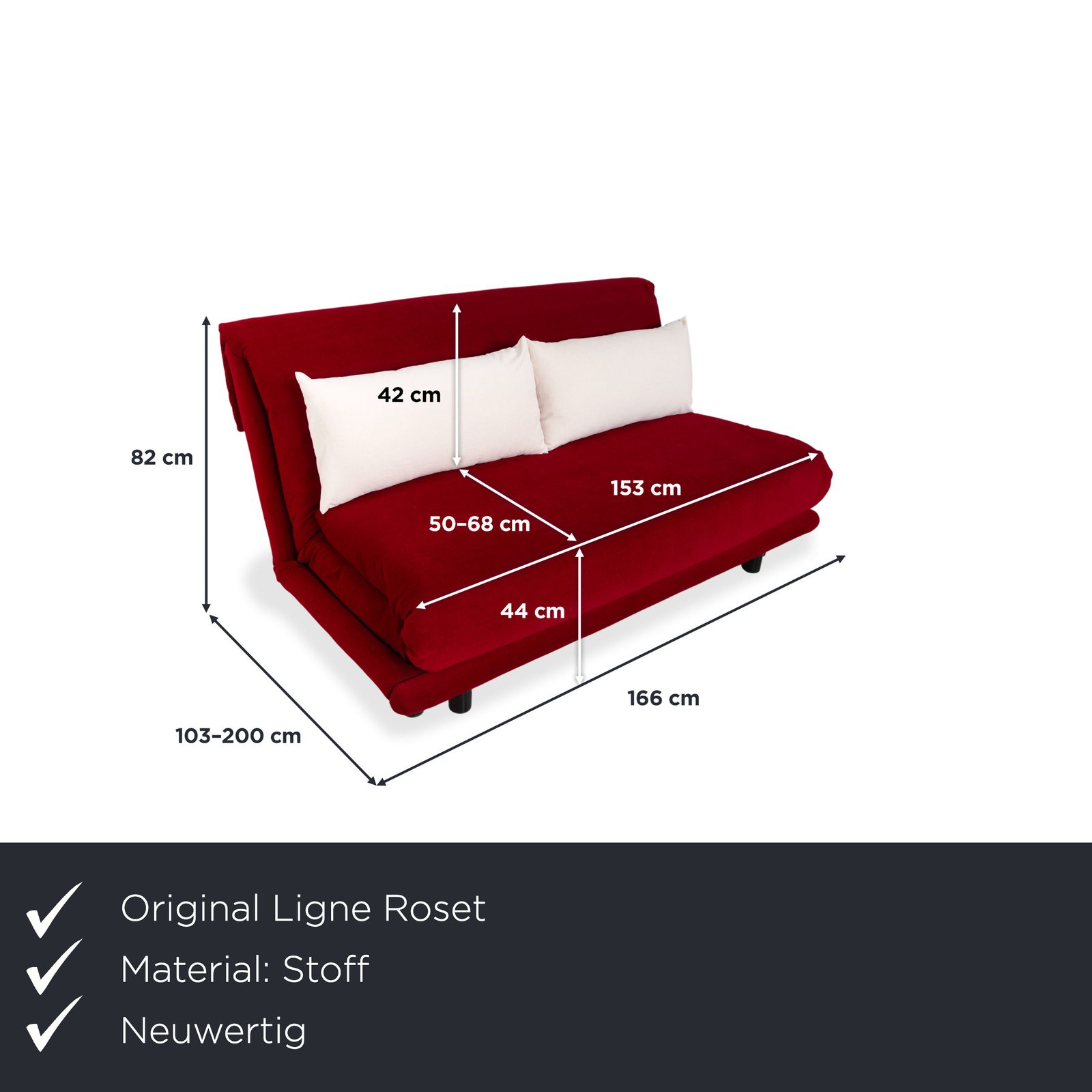 Canapé-lit 3 places Ligne Roset Multy en tissu rouge, blanc et crème, fonction manuelle, retapissé photo furniture