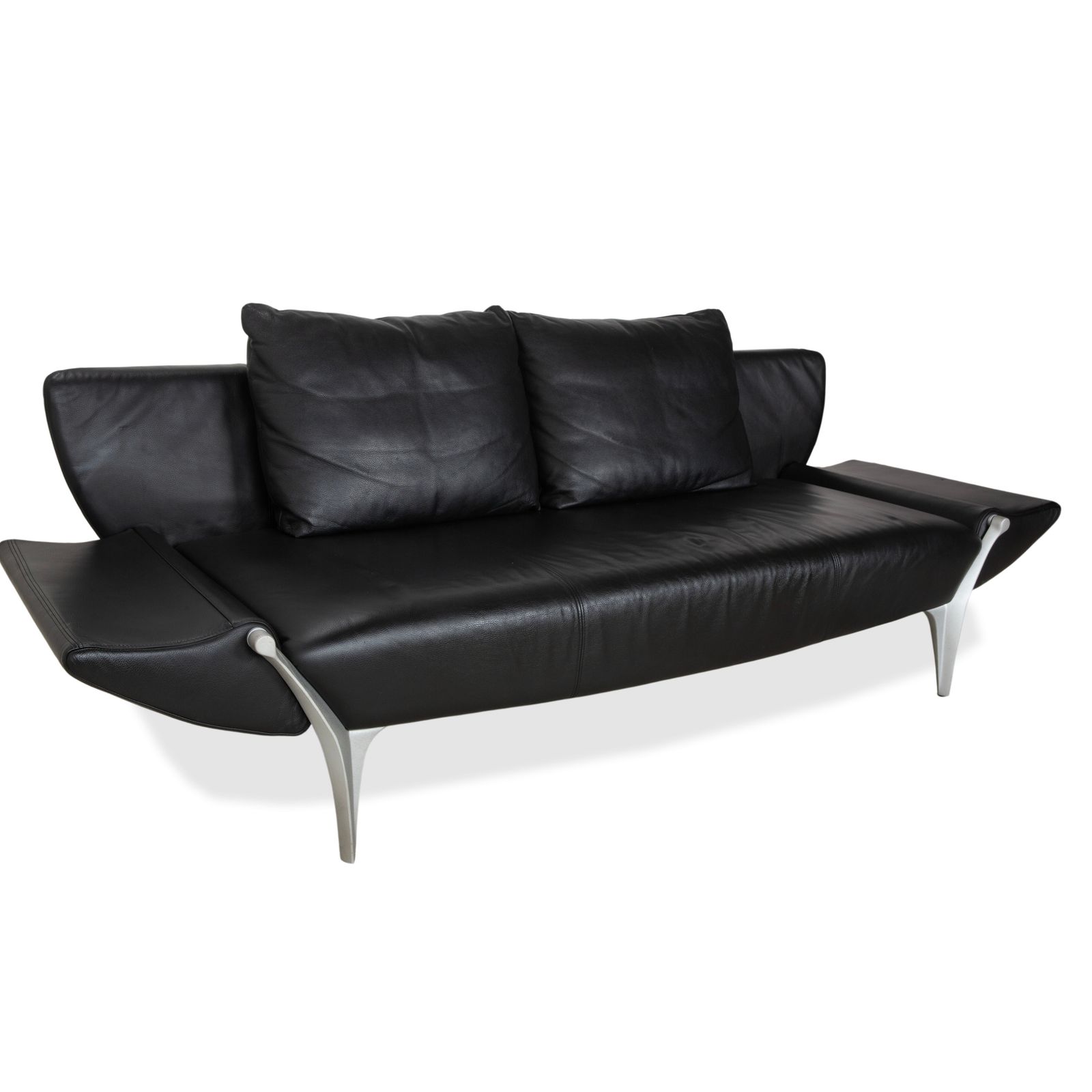 Canapé 2 places Rolf Benz 1600 en cuir noir, fonction manuelle photo Mobilier